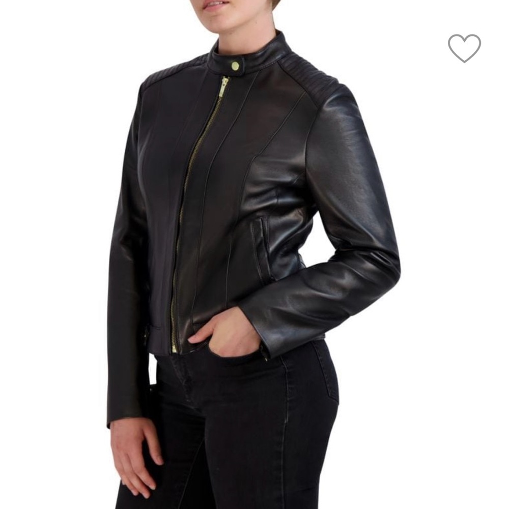 Cole Haan Lamb Skin Leather Bomber Jacket, Size Large, NWT